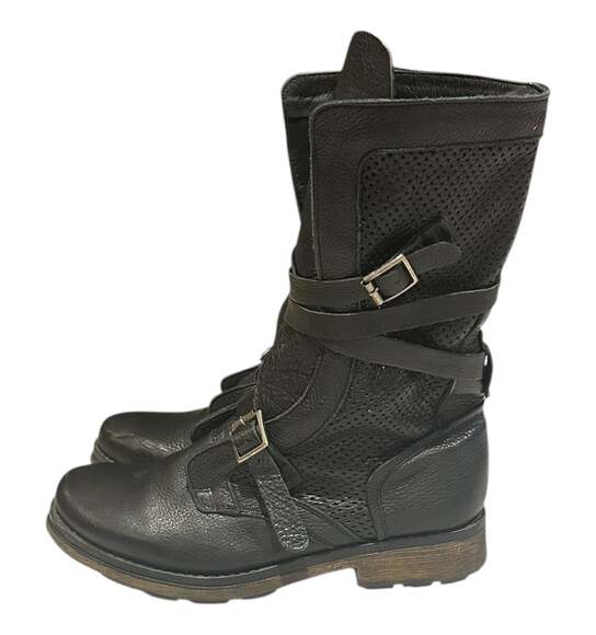 Steve Madden Banddit Black Leather Strappy Buckle Moto Boots Women's Size 10 - Picture 4 of 8